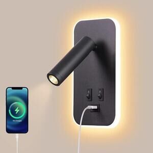 LED Wall Light, Bedside Reading Light, USB Charging Port, Bedroom Mood Lighting